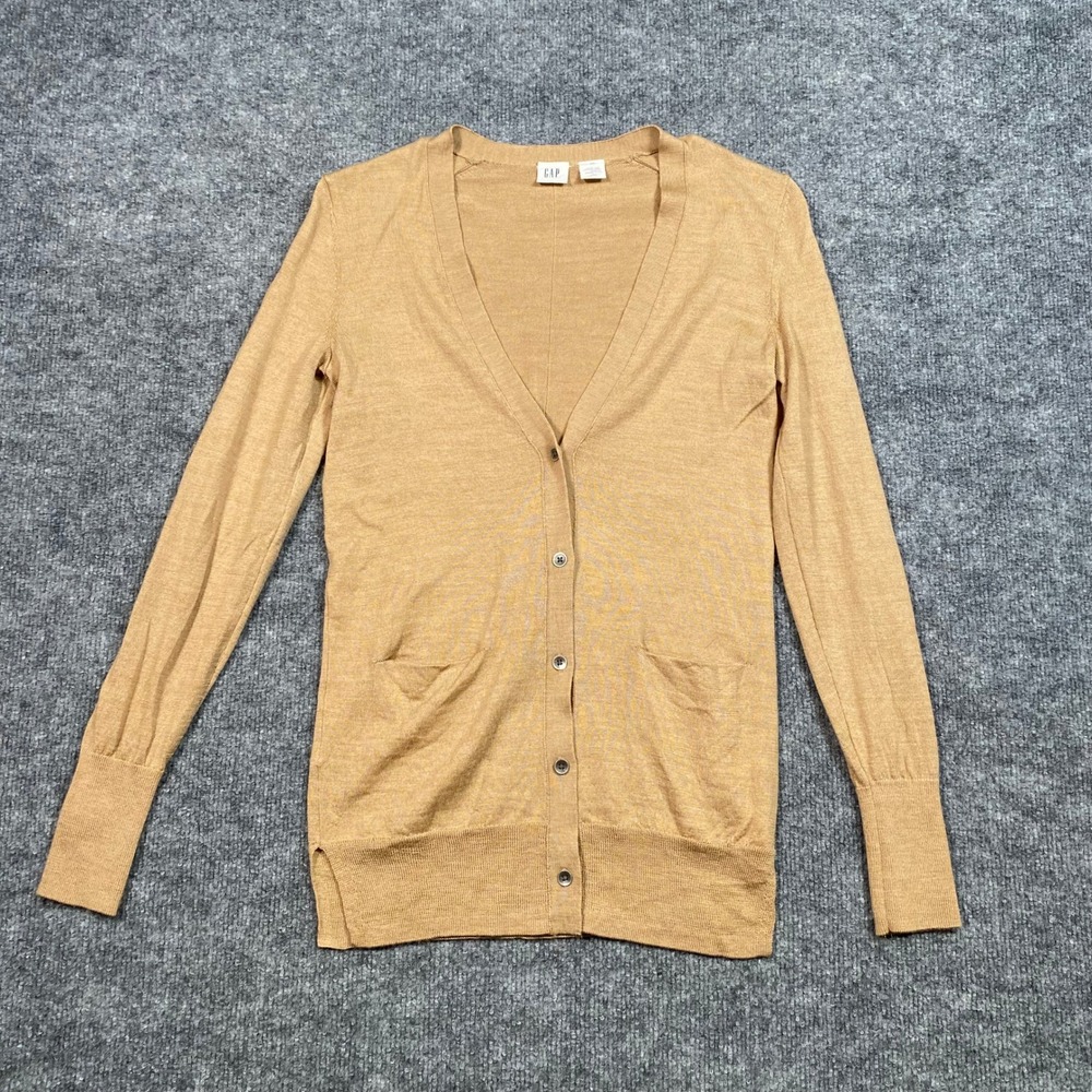 Gap Extra Fine Merino Wool V-Neck Cardigan Sweater Tan Camel XS Women